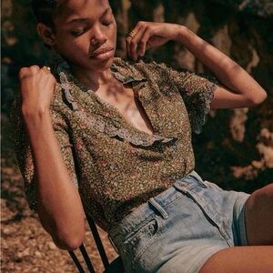 Sezane Dalhia Blouse Mini Fleurs Kaki - Size 42